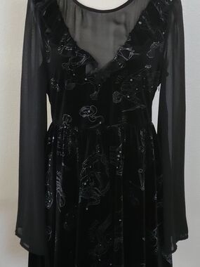 Disturbia Zodiac Velvet Mesh Bell Sleeve Goth Mini Dress M US 8